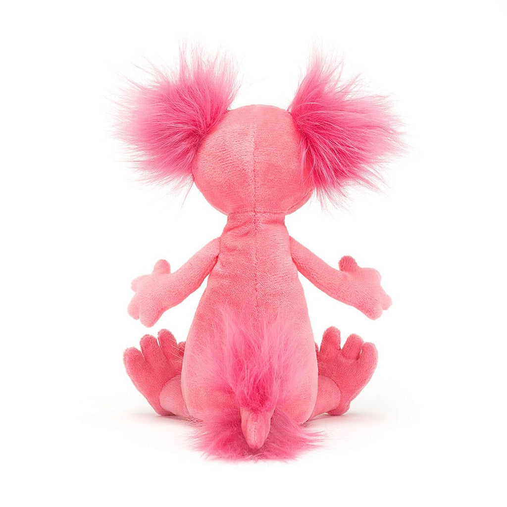 Jellycat Small Alice Axolotl pink plush toy, back view.