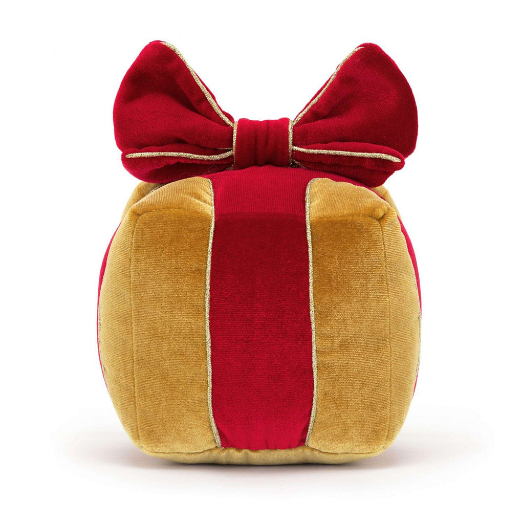 Jellycat Amuseable Present holiday Christmas plush toy, back view.