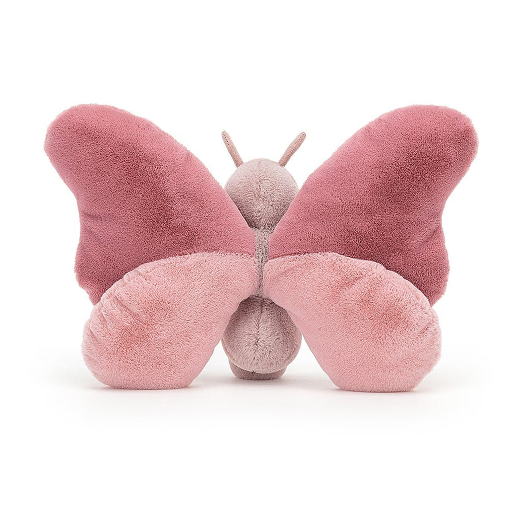 Jellycat Beatrice Butterfly pink plush toy, back view.