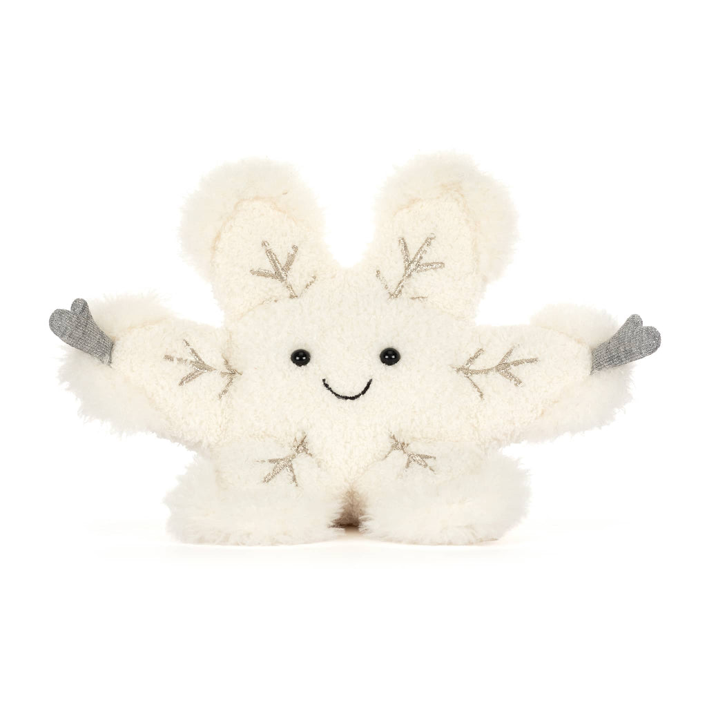 Jellycat Amuseables snowflake plush, front view on a white background.
