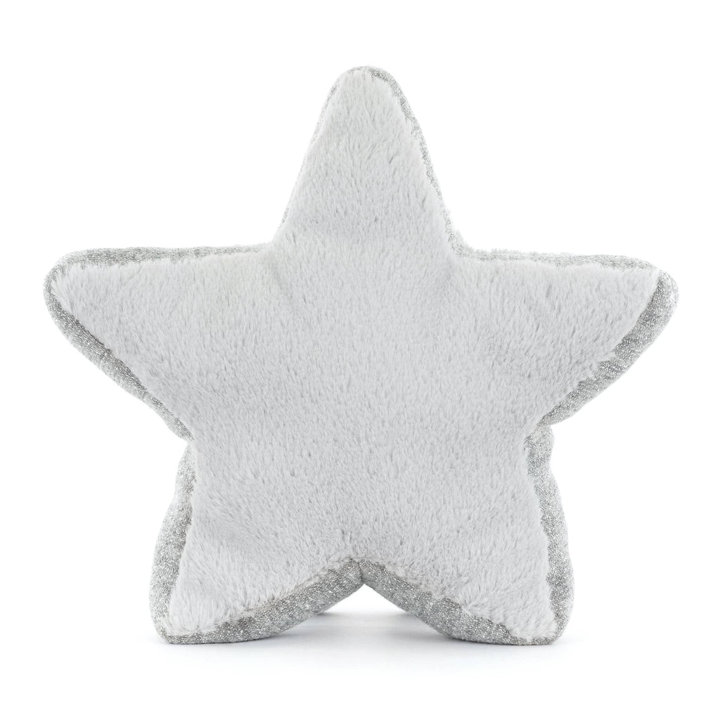 Jellycat Amuseables Silver Star plush toy, back view on a white background.