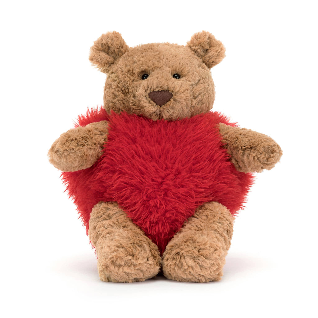 Jellycat Bartholomew Bear Heartthrob, front view.