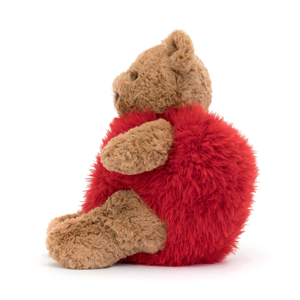 Jellycat Bartholomew Bear Heartthrob, side view.