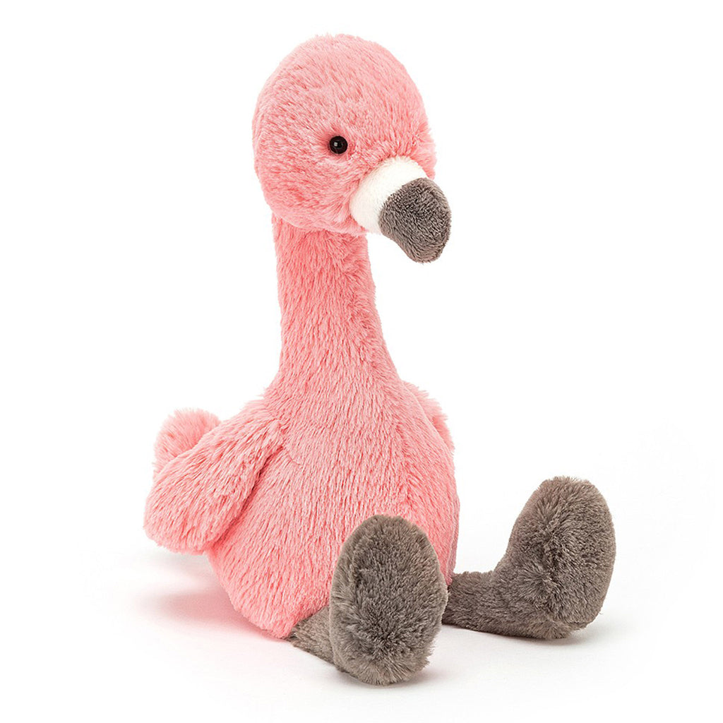 Jellycat Medium Bashful Flamingo plush toy front view.
