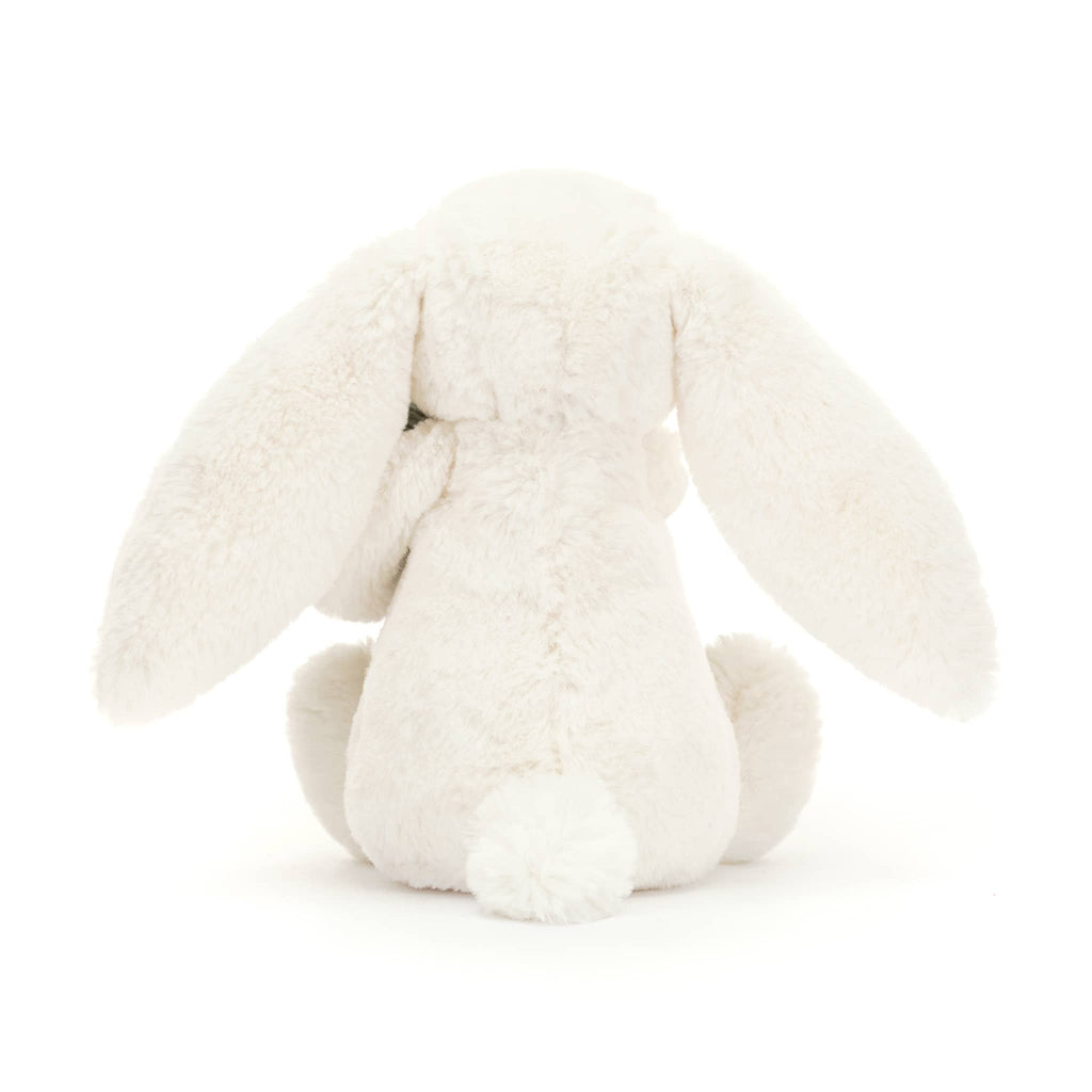 White plush bunny back view, on a white background.