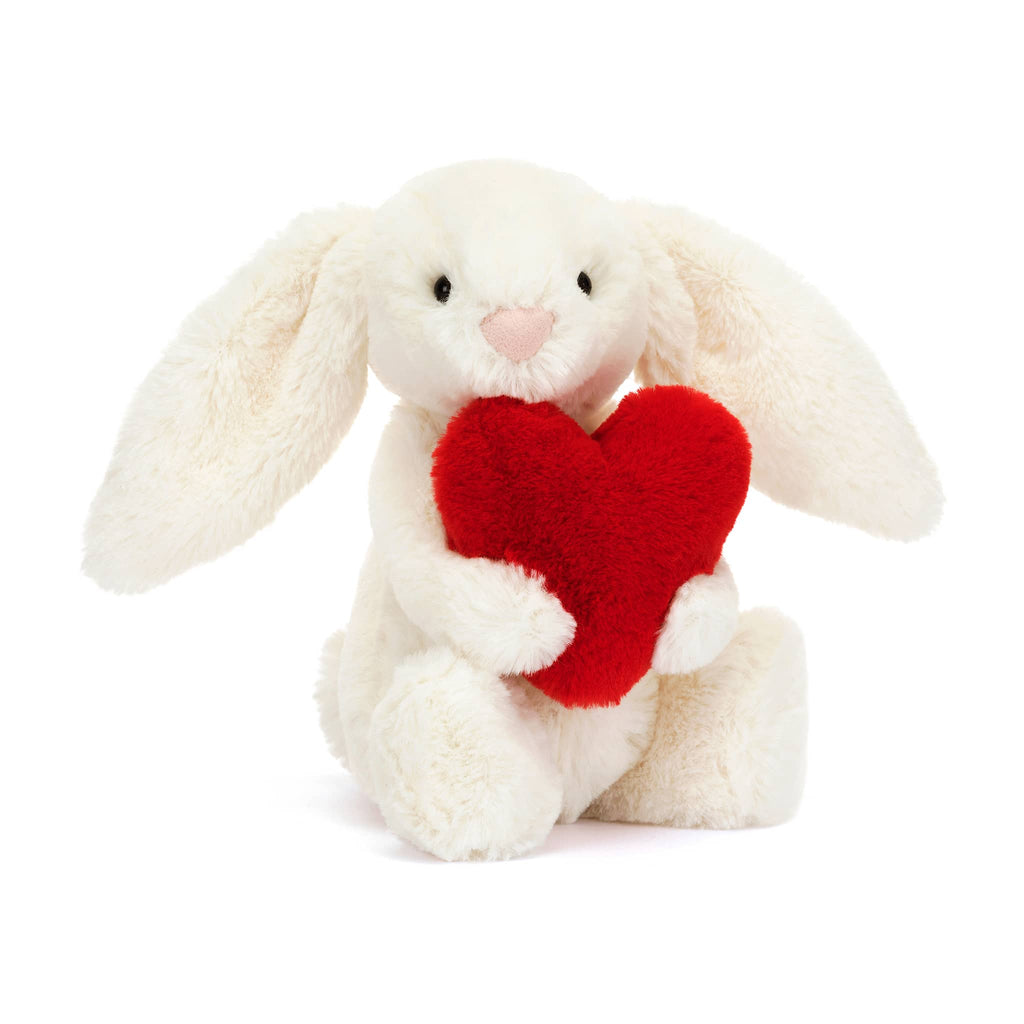 Jellycat Small Bashful Red Love Heart Bunny, front angle view.