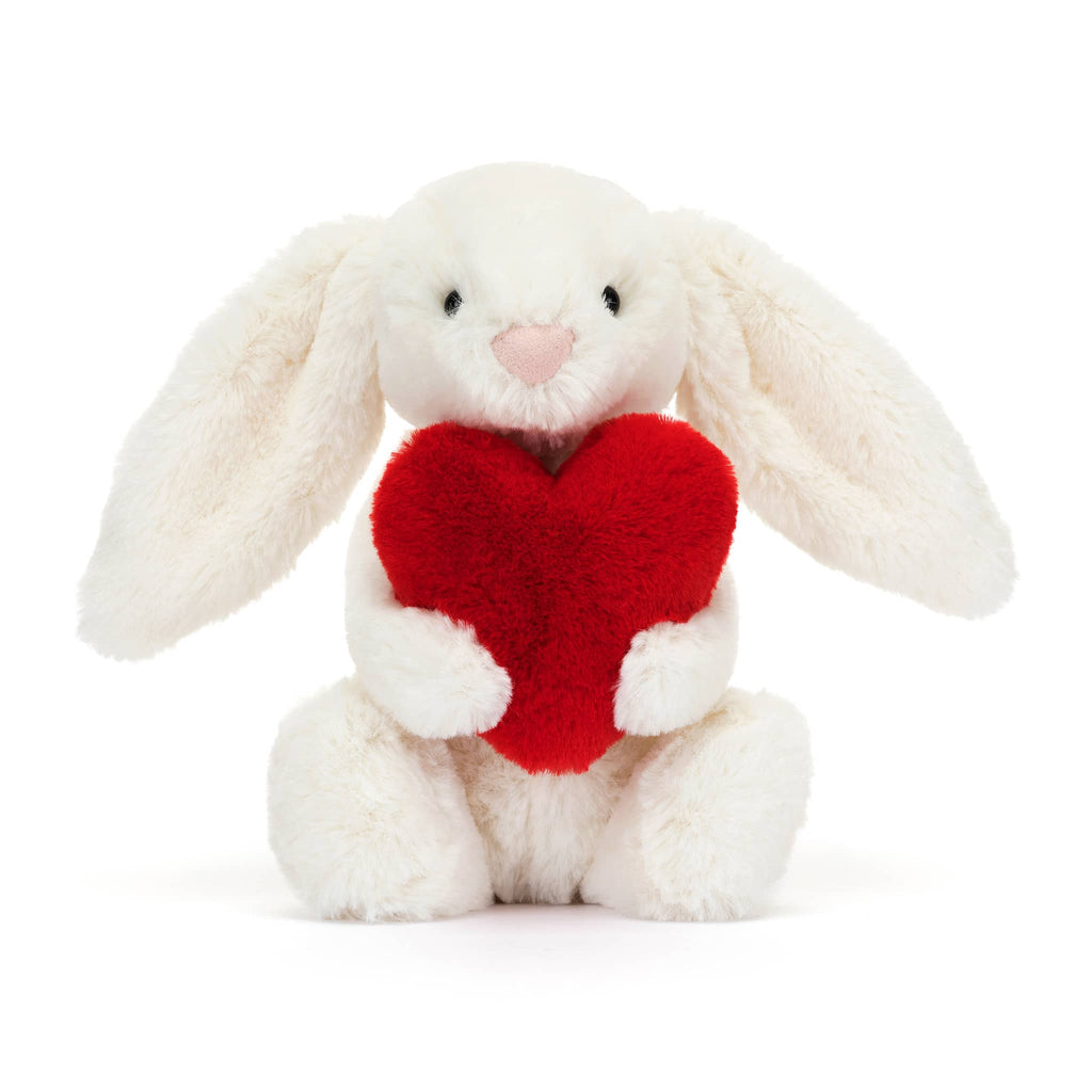 Jellycat Small Bashful Red Love Heart Bunny, front view.