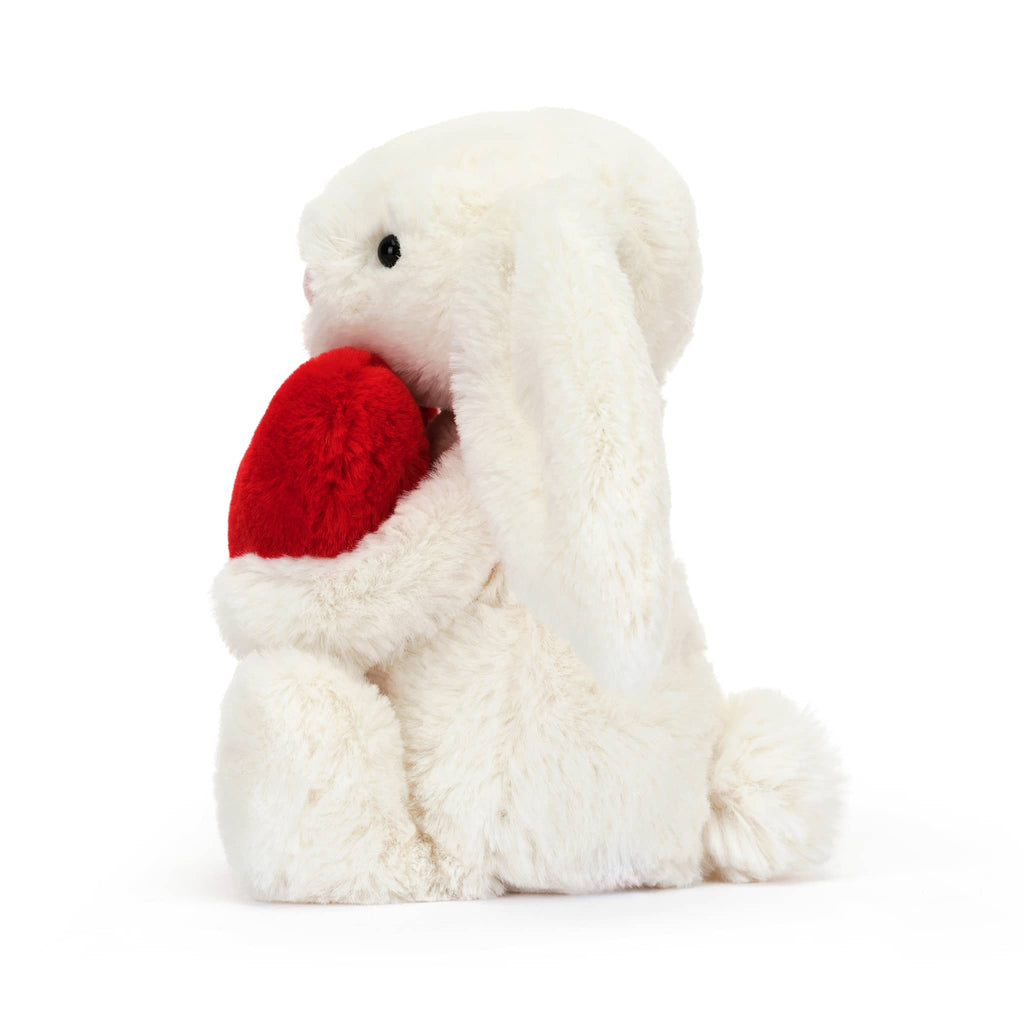 Jellycat Small Bashful Red Love Heart Bunny, side view.