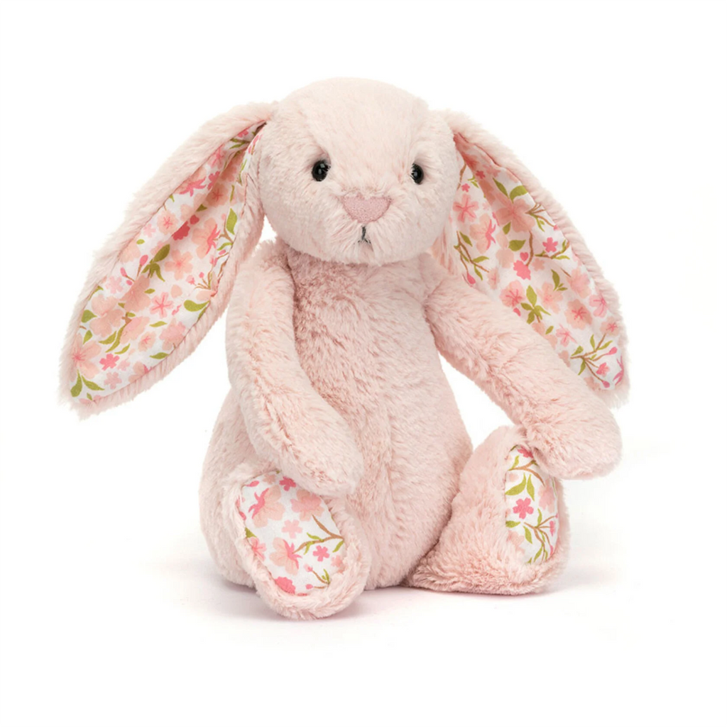 Jellycat Small Cherry Blossom Blush Bashful Bunny, front angle view.