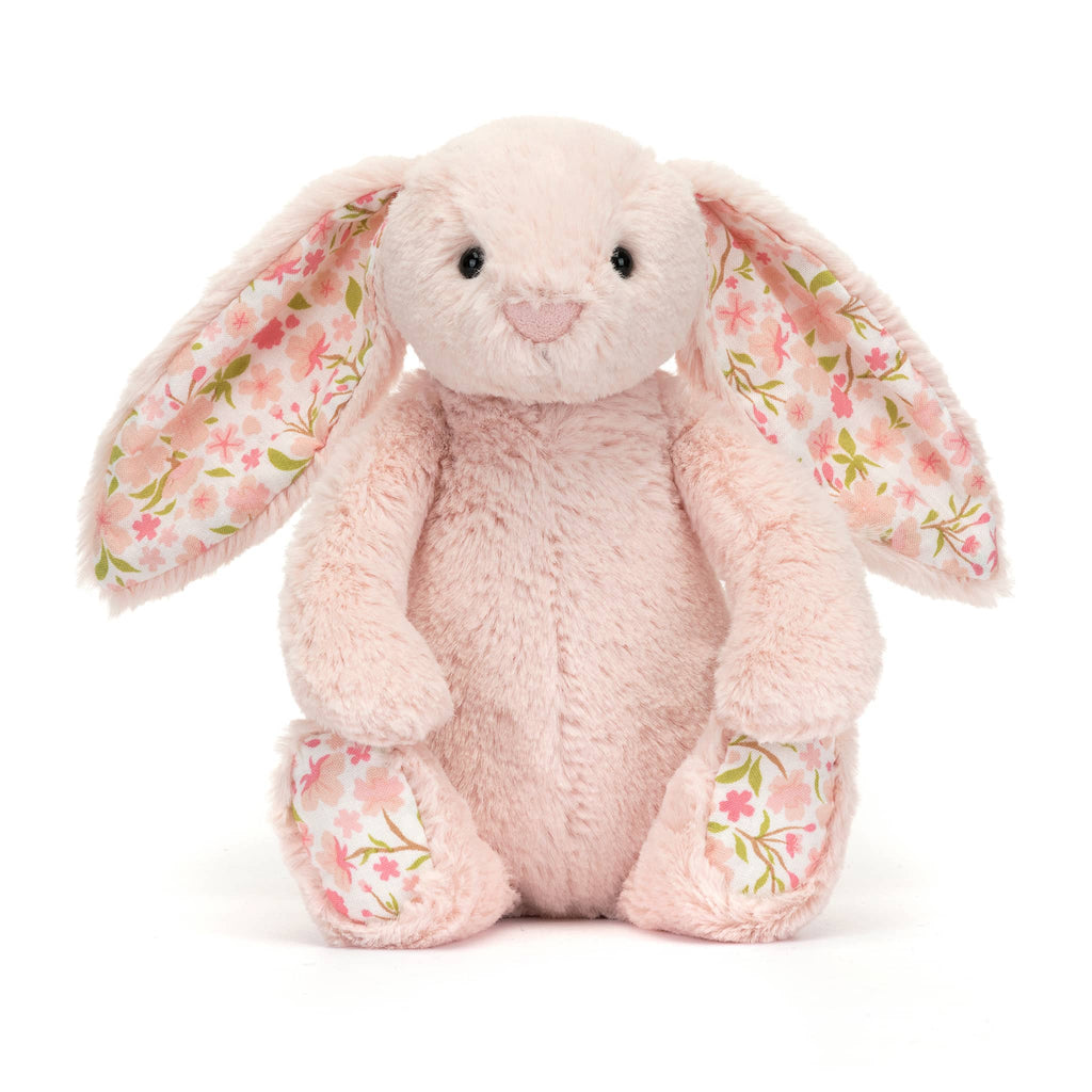 Jellycat Small Cherry Blossom Blush Bashful Bunny, front view.