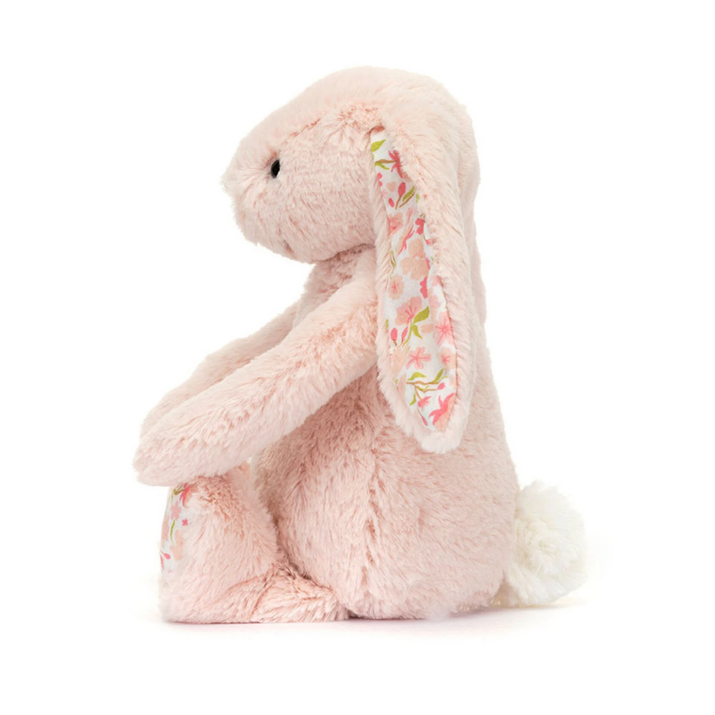 Jellycat Small Cherry Blossom Blush Bashful Bunny, side view.