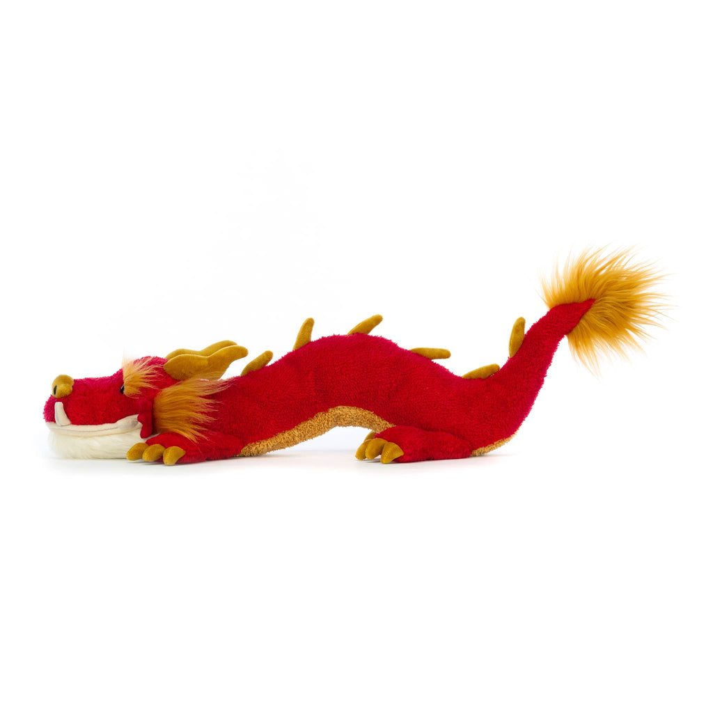 Jellycat Festival Dragon plush toy, side view.