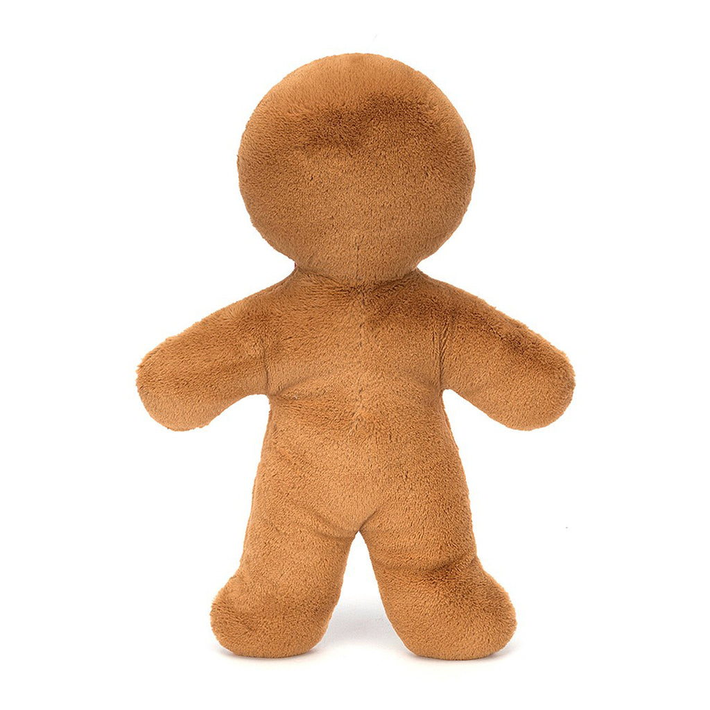 Jellycat Large Jolly Gingerbread Fred holiday plush toy with tan fur, back view.