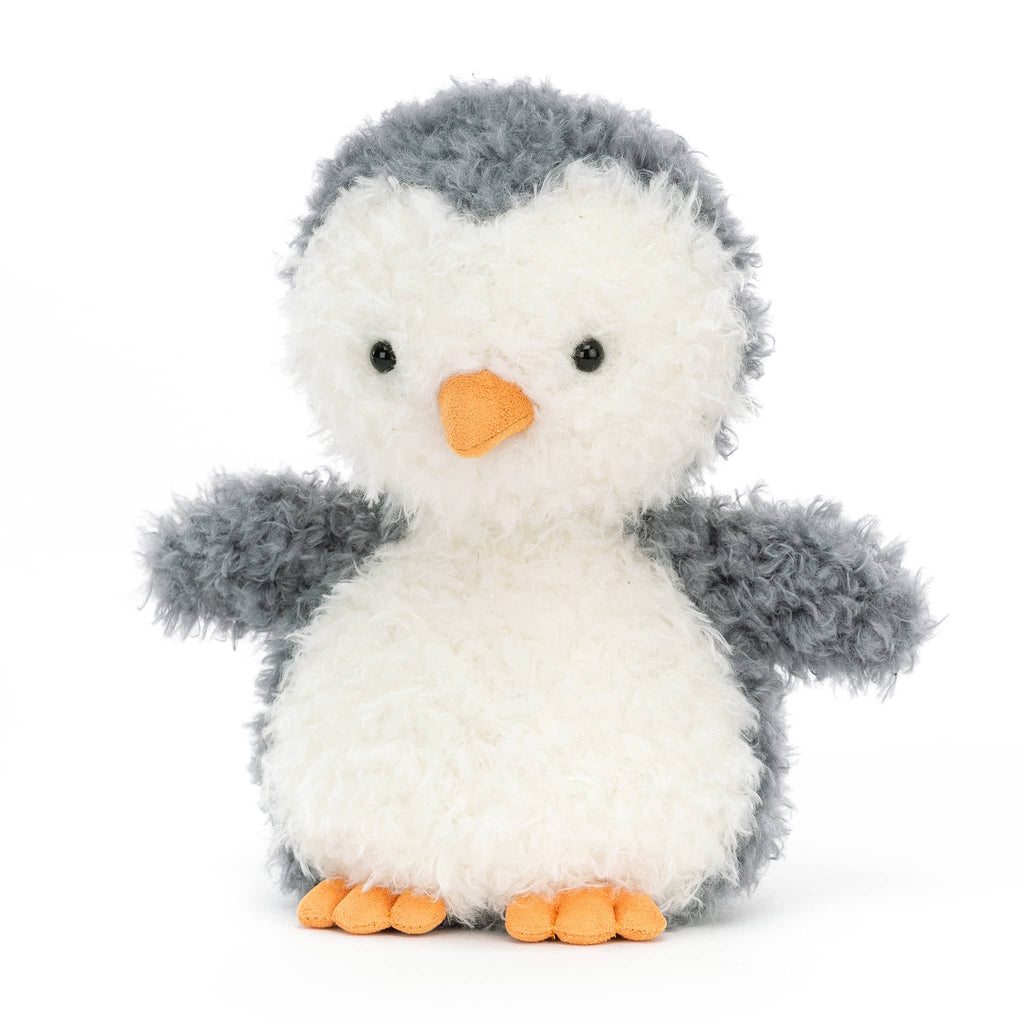 Jellycat little penguin plush toy, front angle view on white background.