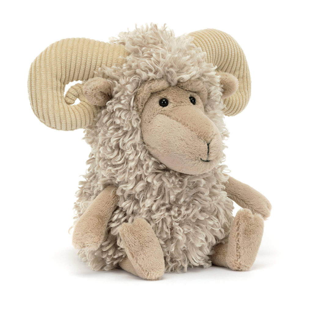 Jellycat Ramsley Sheep, front angle view.