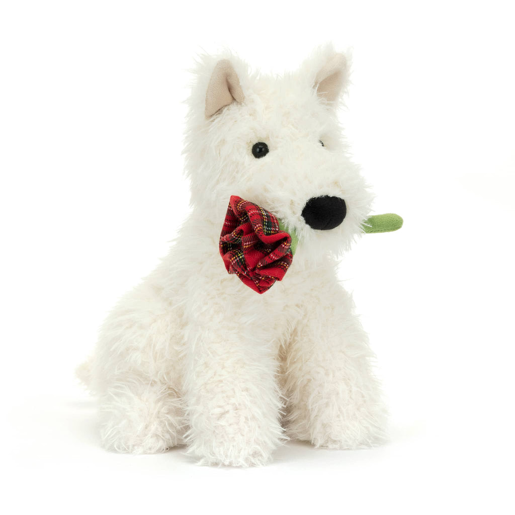 Jellycat Munro Scottie Dog Love You plush toy, front angle view.