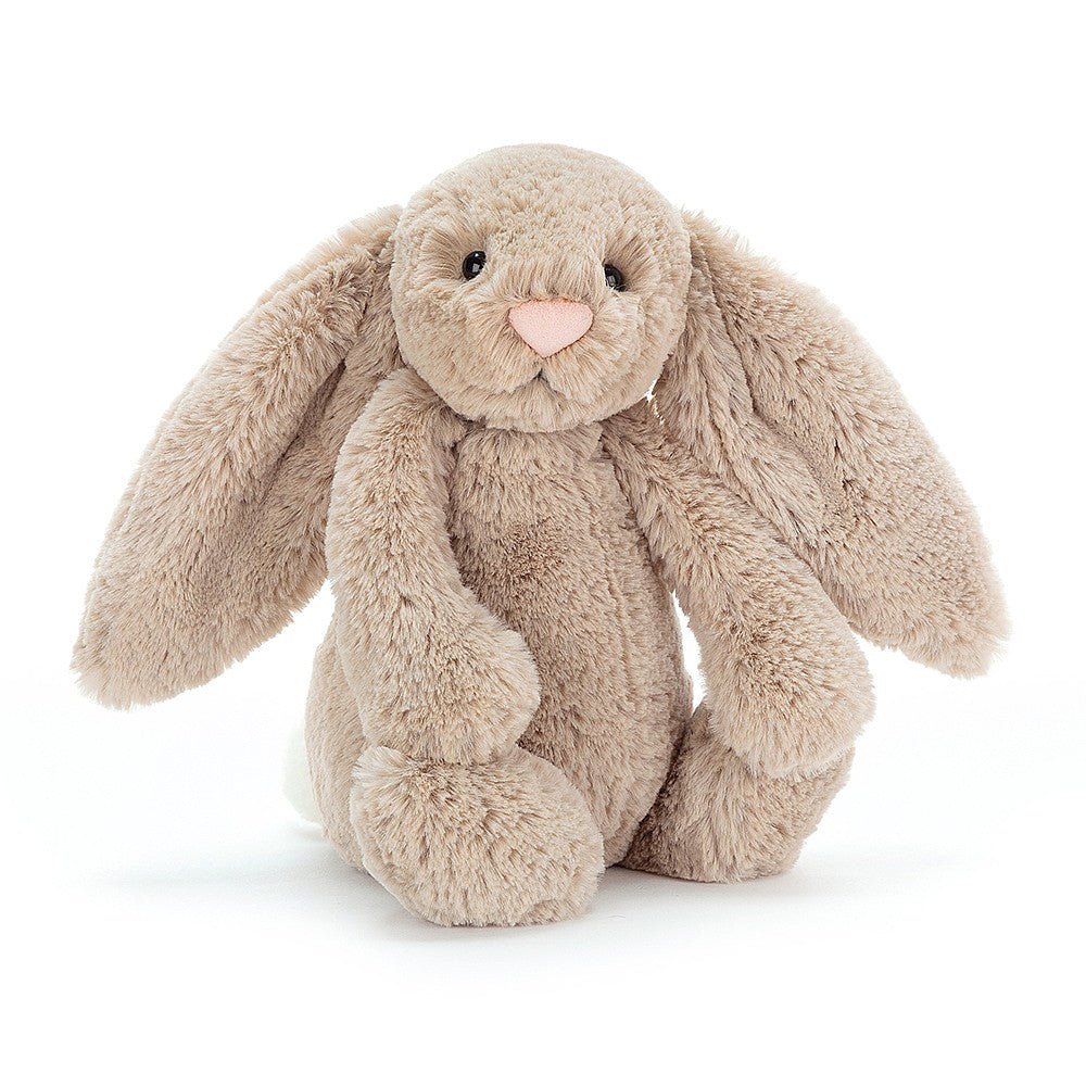 Jellycat Medium Bashful Beige Bunny plush stuffed animal, front view.