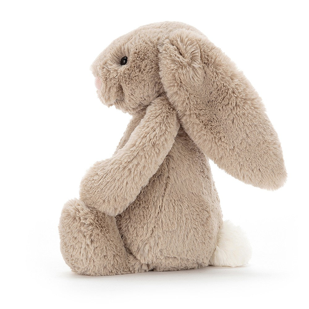 Jellycat Medium Bashful Beige Bunny plush stuffed animal, side view.