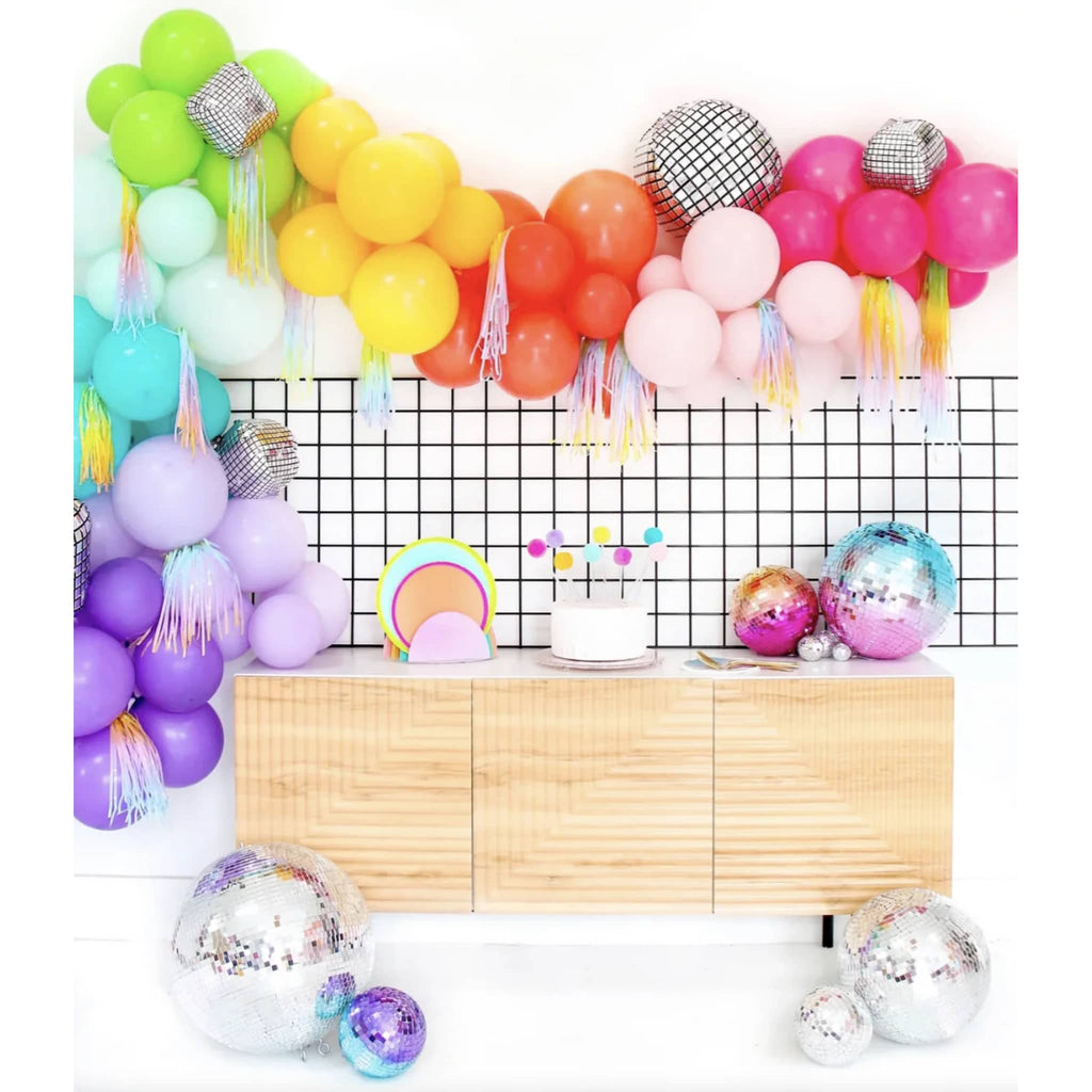 CR Gibson Kailo Chic Disco Ball Balloon Garland Kit on display in party setting.