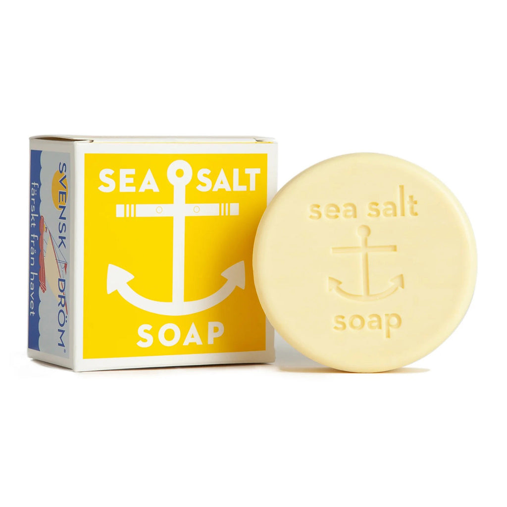 Kala Style Swedish Dream Limited Edition Sea Salt Summer Lemon Scented round bar soap with yellow and white box.