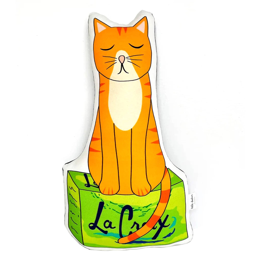 Bodega cat-shaped pillow on a white background.