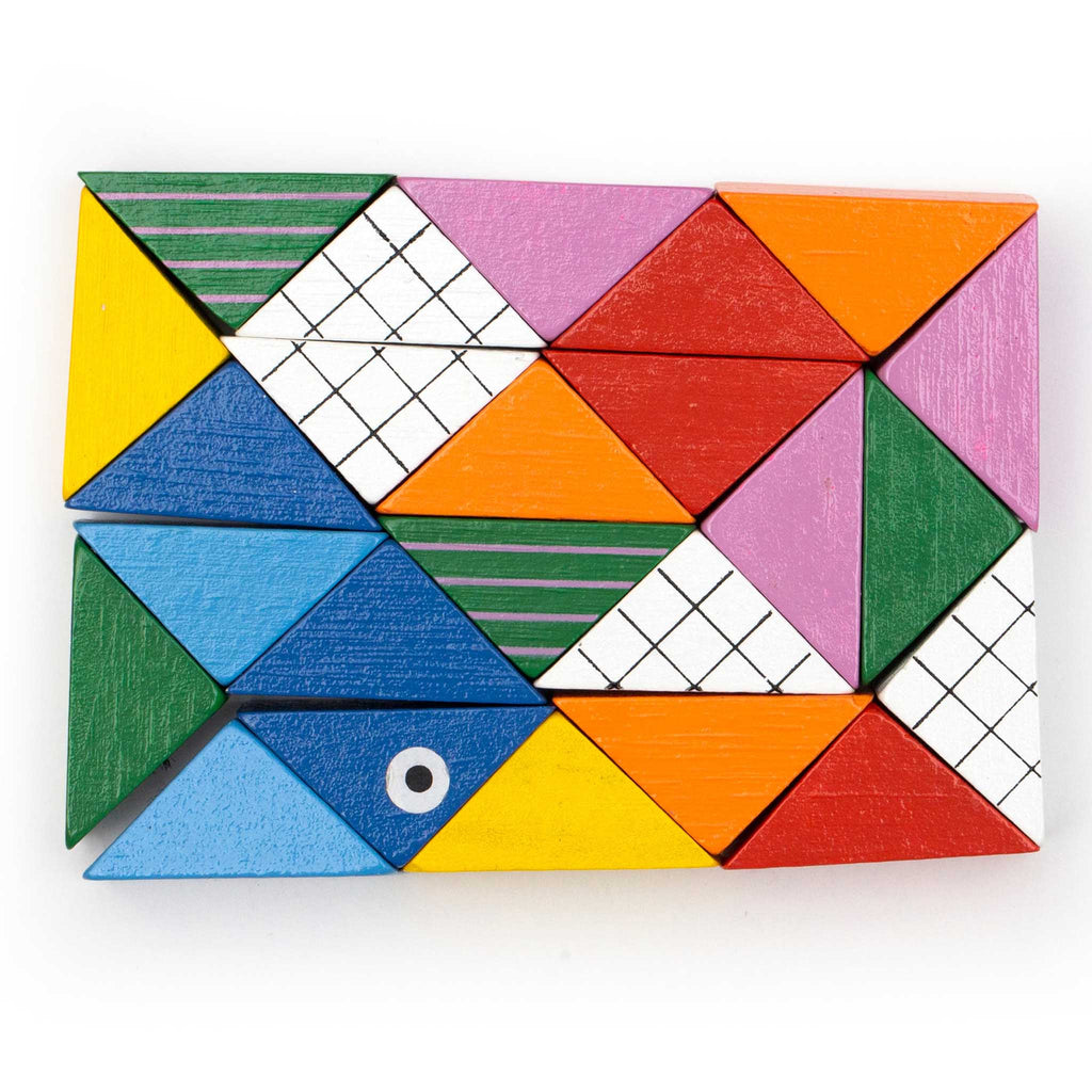 kikkerland kidoki twist-a-zoo colorful wooden twist toy in a square shape.