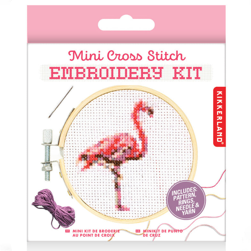 kikkerland mini cross stitch embroidery kit flamingo