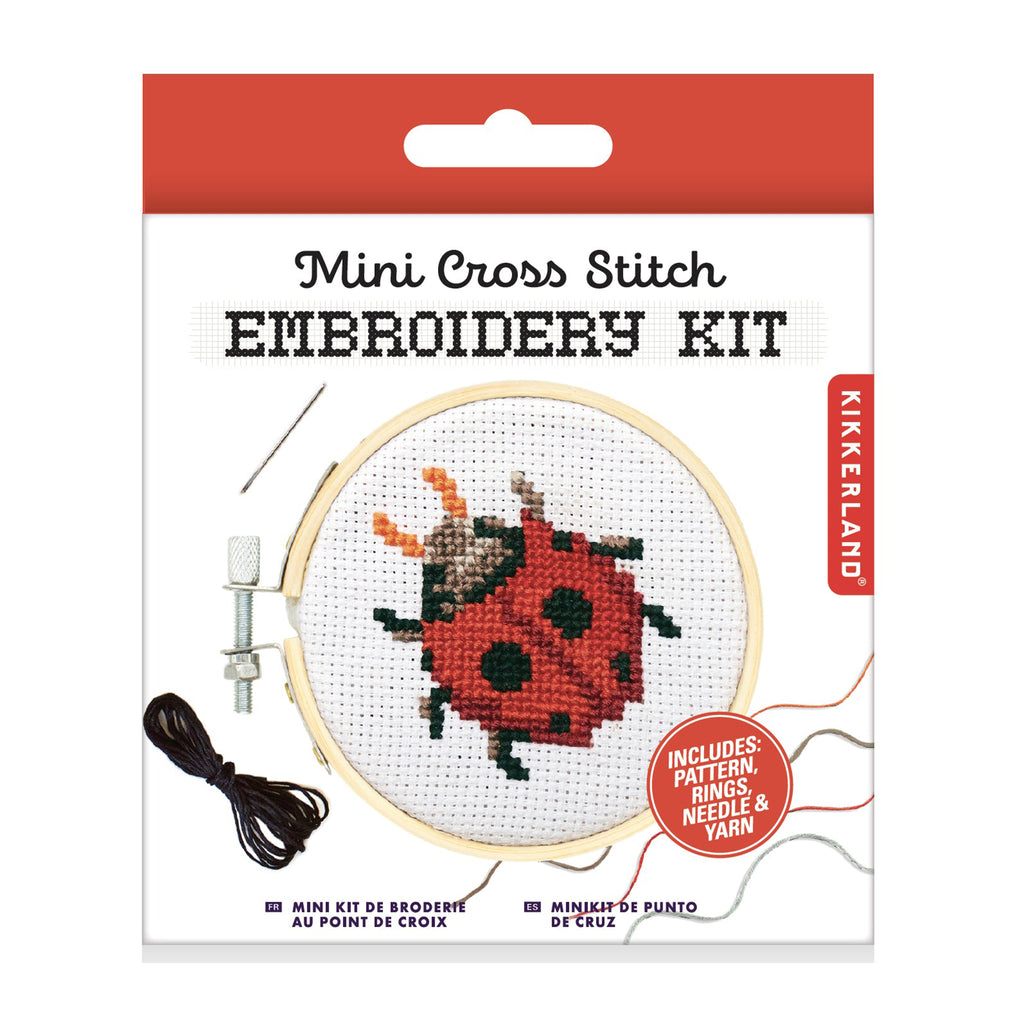 kikkerland mini cross stitch embroidery kit ladybug