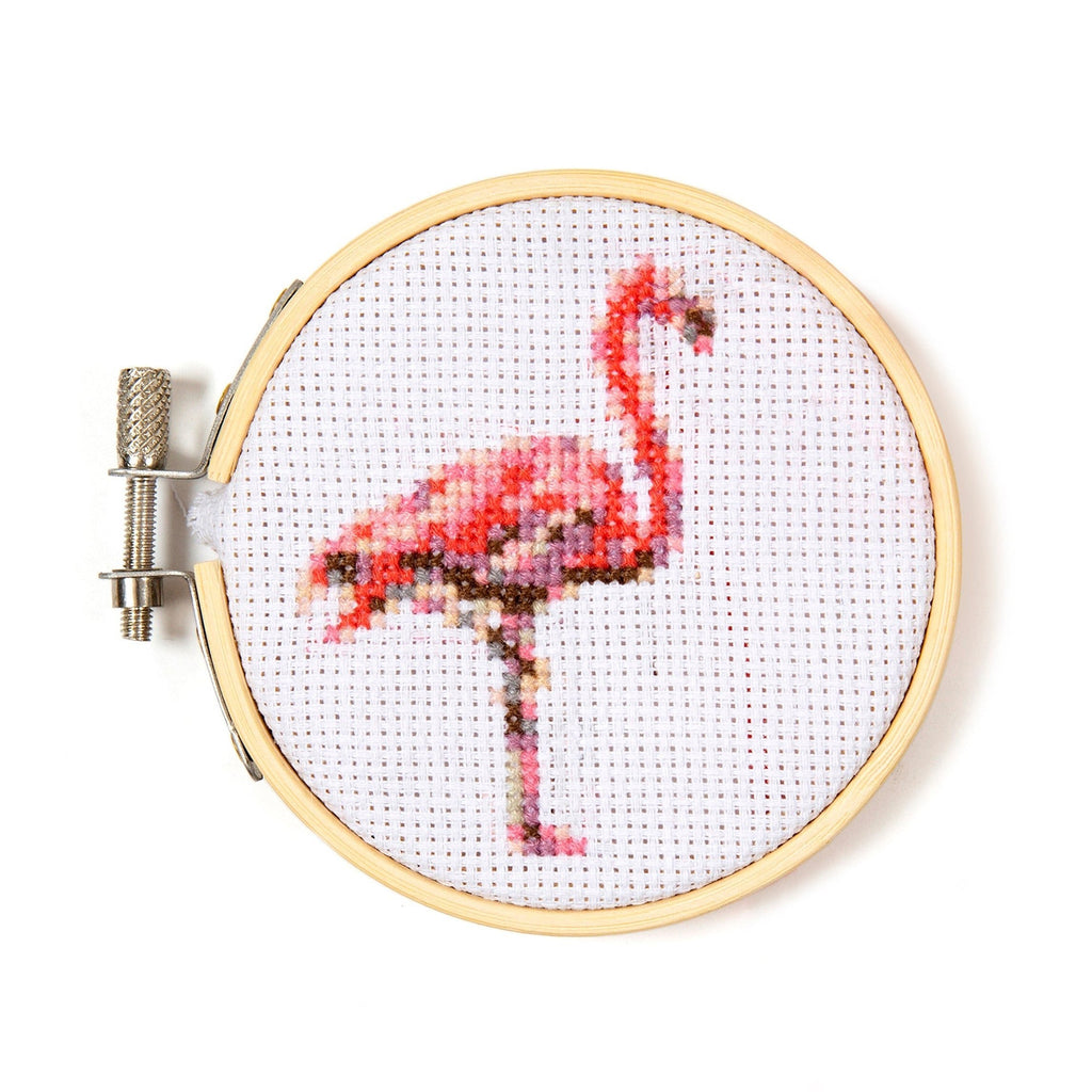 kikkerland mini cross stitch embroidery kit flamingo