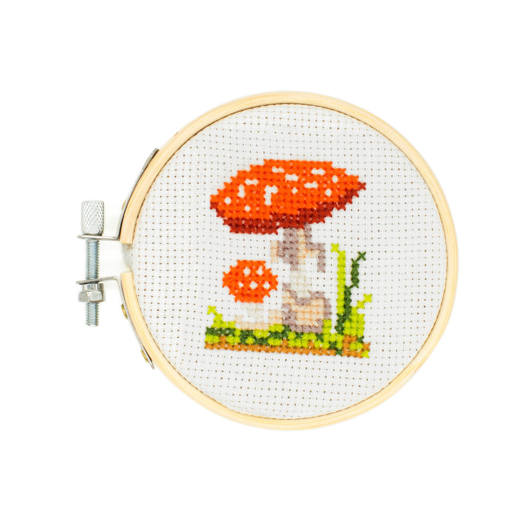 kikkerland mini cross stitch embroidery kit mushroom