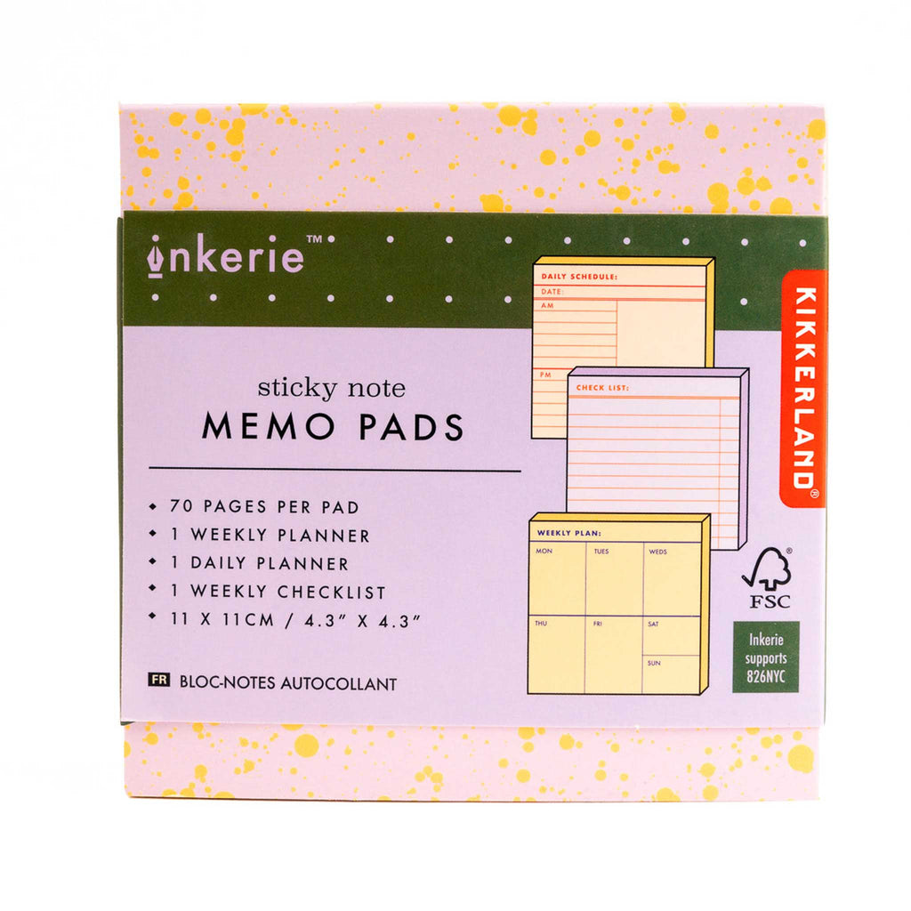 kikkerland inkerie set of 3 sticky note memo pads