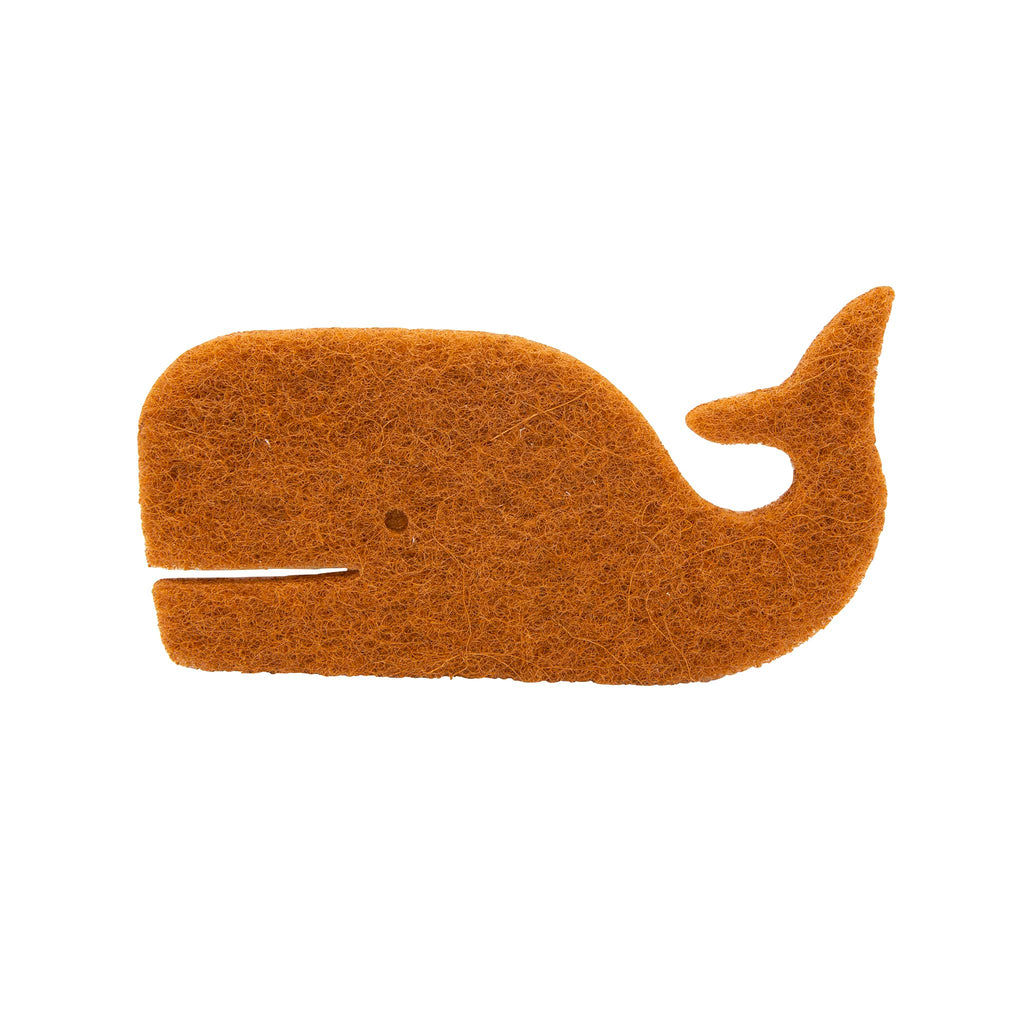 Kikkerland whale-shaped all-natural scrub sponge, front view.