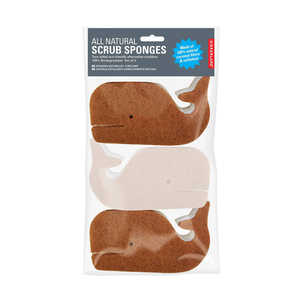 Kikkerland whale-shaped all-natural scrub sponges in packaging.