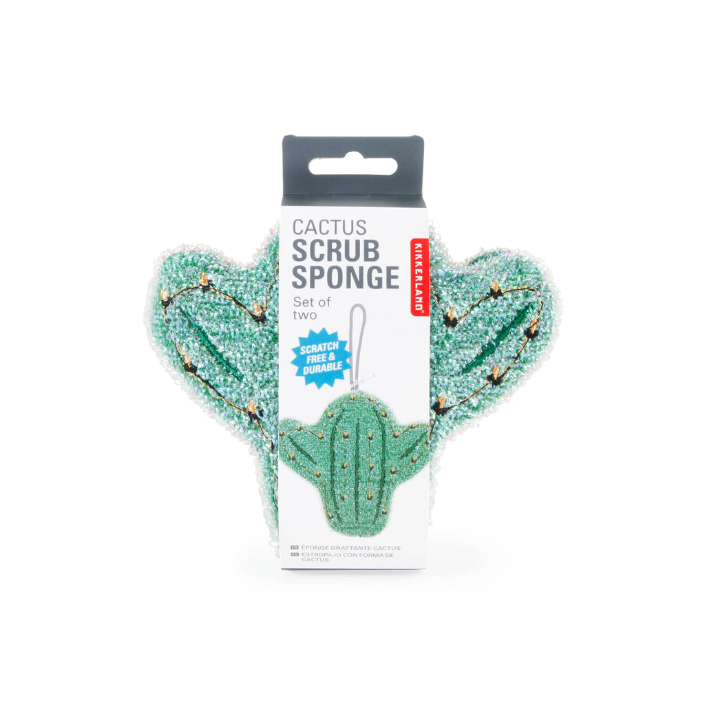 Kikkerland Cactus Scrub Sponges, set of two in bellyband packaging.