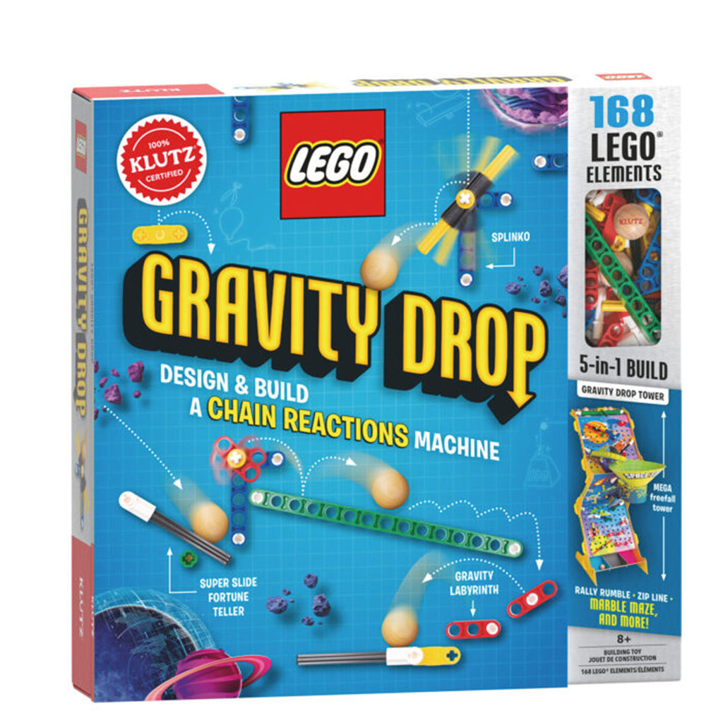 klutz lego gravity drop in box packaging, front view.