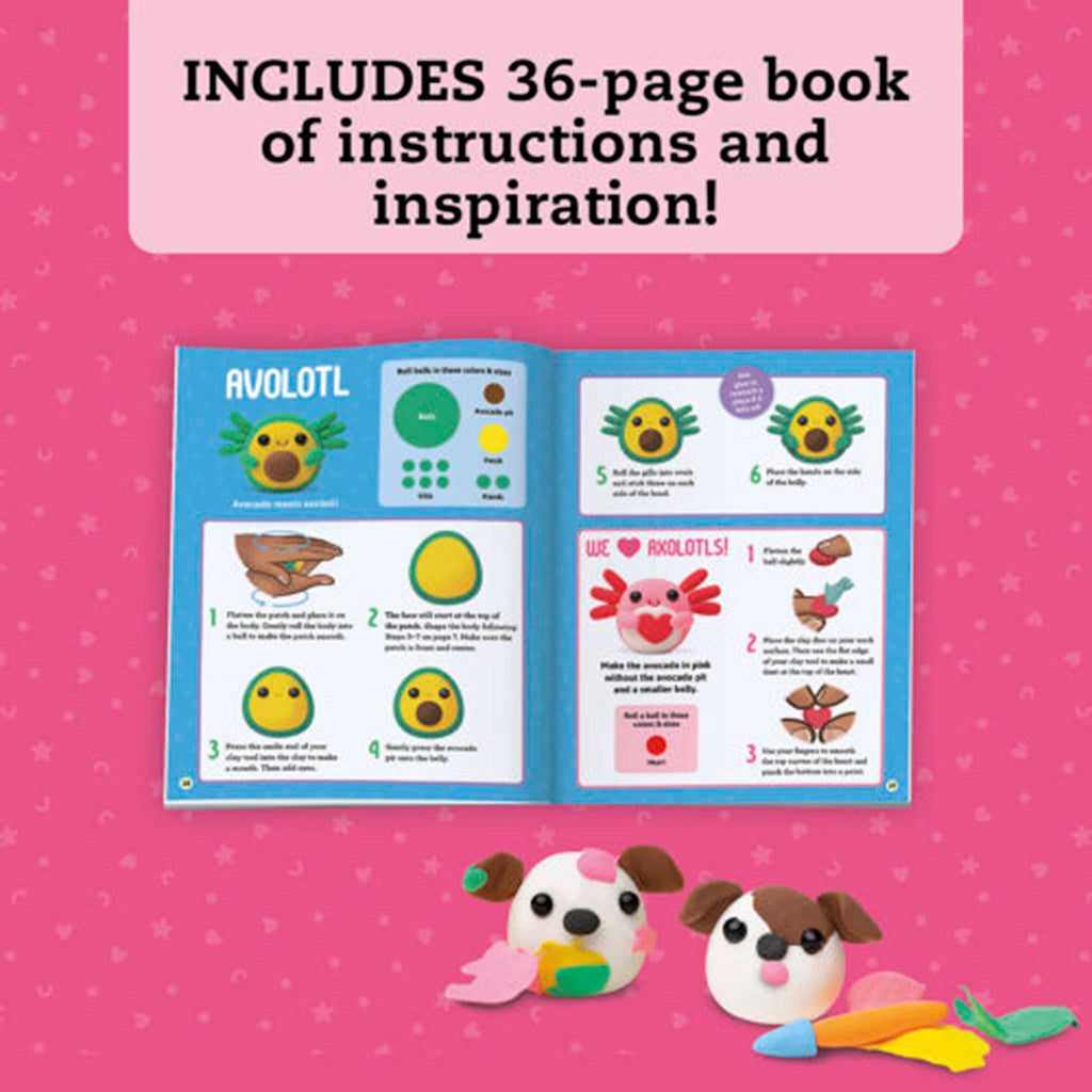 36-page book of instructions and inspiration for Avolotl toys on a pink background.