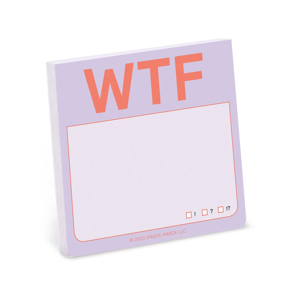 Knock Knock WTF sticky notes in lilac, front angle.