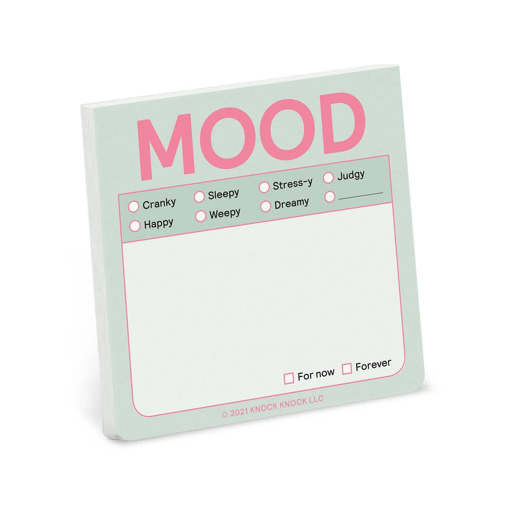 Knock Knock Mood sticky notes in mint green, front angle.