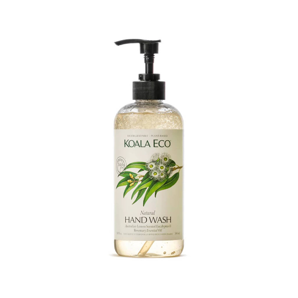 Koala Eco Lemon Scented Eucalyptus and Rosemary Eco-Friendly hand Wash in recycled pump bottle.