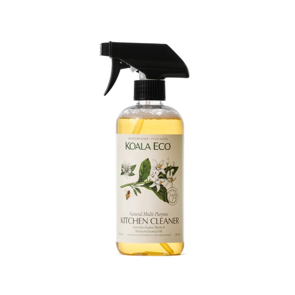 Koala Eco Lemon Myrtle and Mandarin Eco-Friendly Multi-Purpose Kitchen Cleaner in recycled spray bottle.