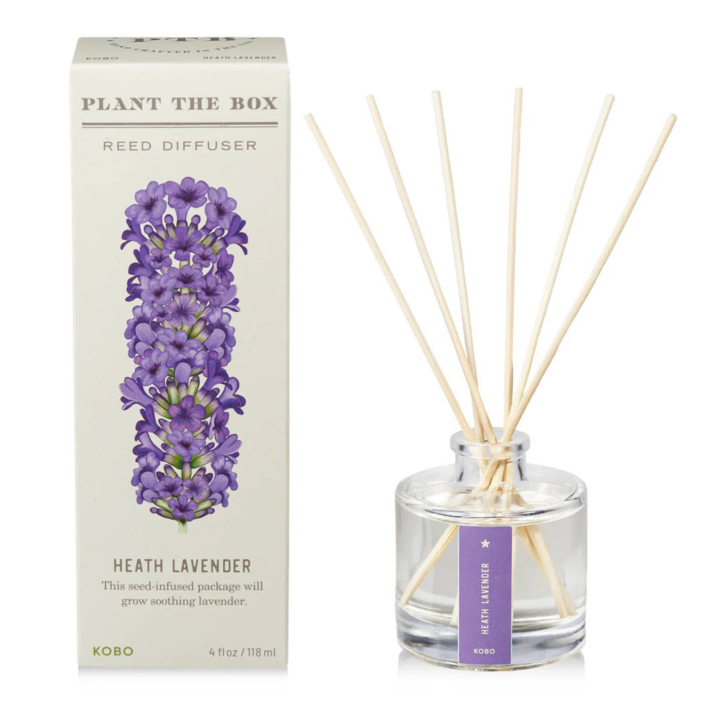 KOBO plant the box heath lavender scented 4 ounce reed diffuser with gift box.