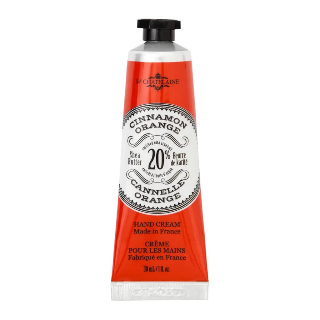 La Chatelaine Cinnamon Orange scented luxurious hand cream in dark orange tube.