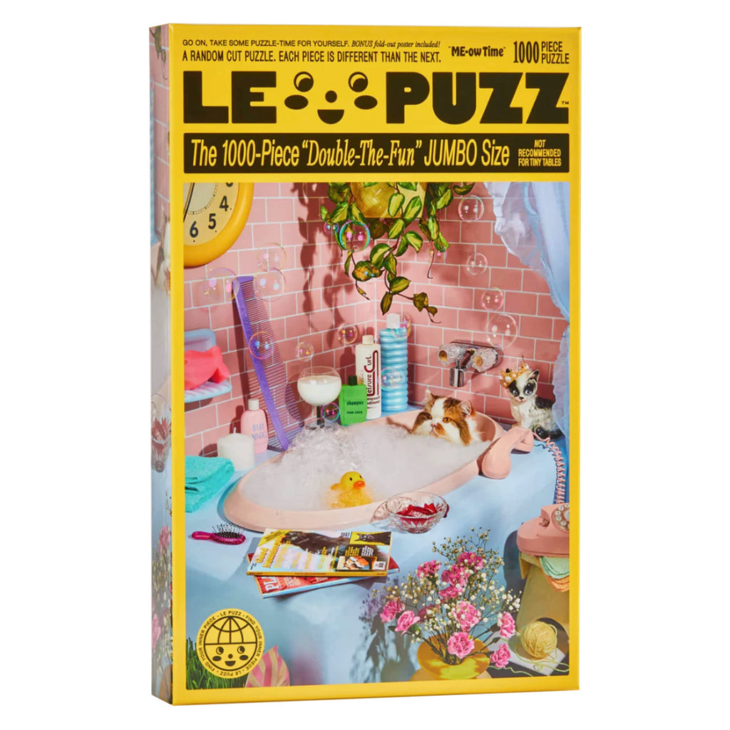 Le Puzz 1000 piece ME-ow Time jigsaw puzzle in box packaging, front angle.