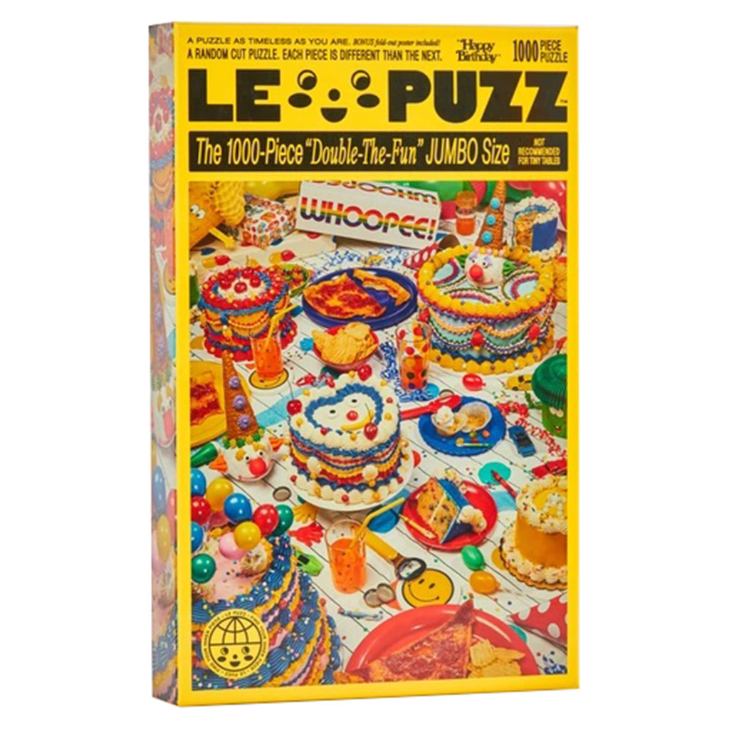 Le Puzz 1000 Piece Happy Birthday jigsaw puzzle in box packaging, front angle view.