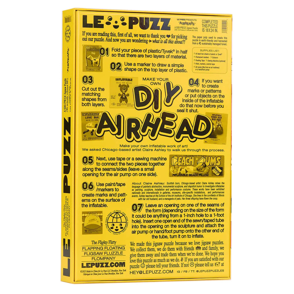 Le Puzz Airheads 500 piece puzzle in box packaging, back view, on a white background.