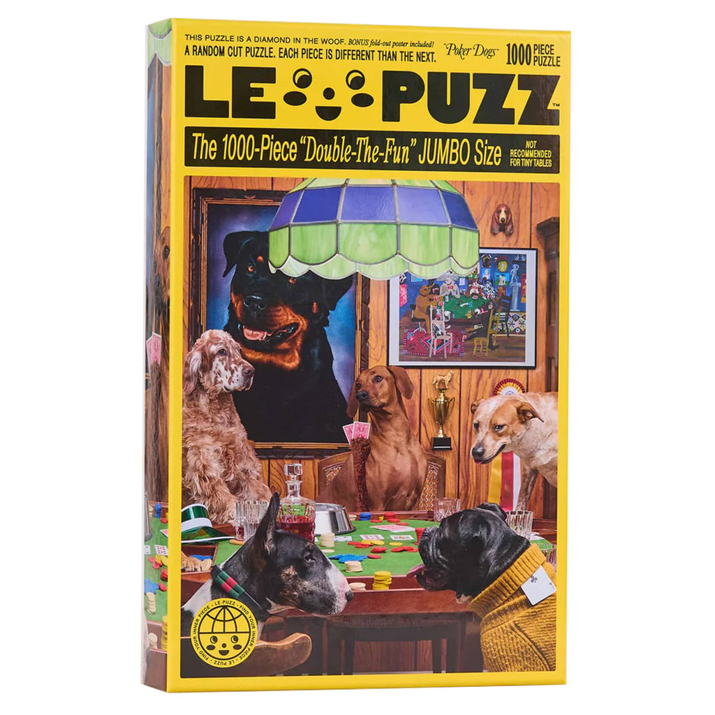 LE PUZZ 1000 piece Poker Dogs puzzle in box packaging, front view, on a white background.
