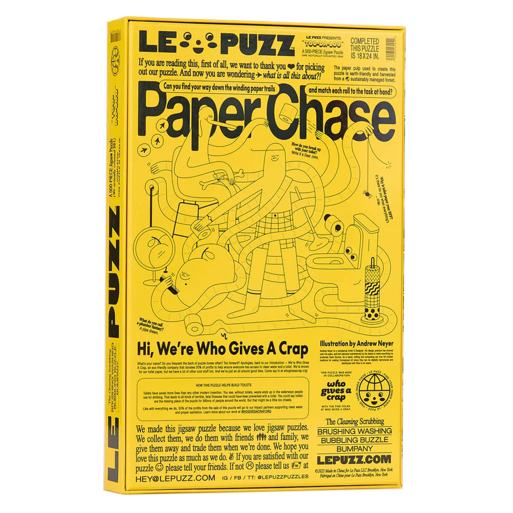LE PUZZ puzzle box back with puzzle info on a white background.