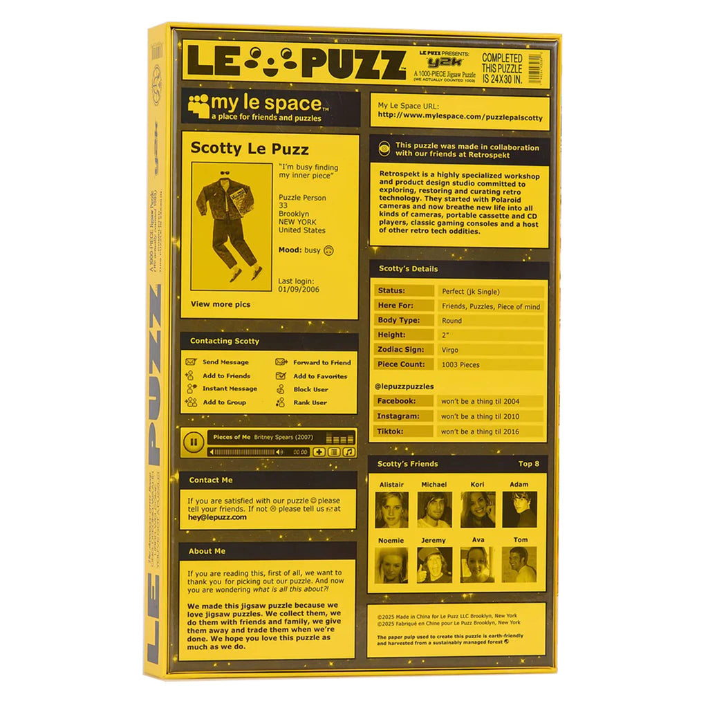 LE PUZZ 1000 piece Y2K puzzle in box packaging, back view, on a white background.