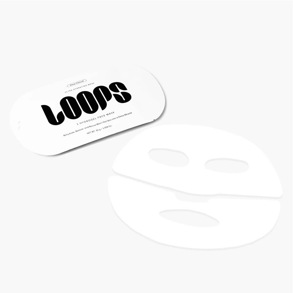 White face mask packaging with 'LOOPS' branding on a white background.