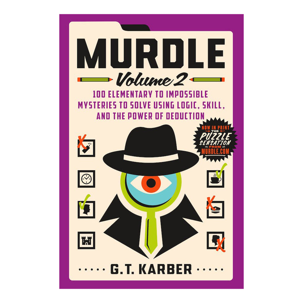 Macmillan Publishing Murdle: Volume 2 paperback book, front cover with purple border and illustrations.